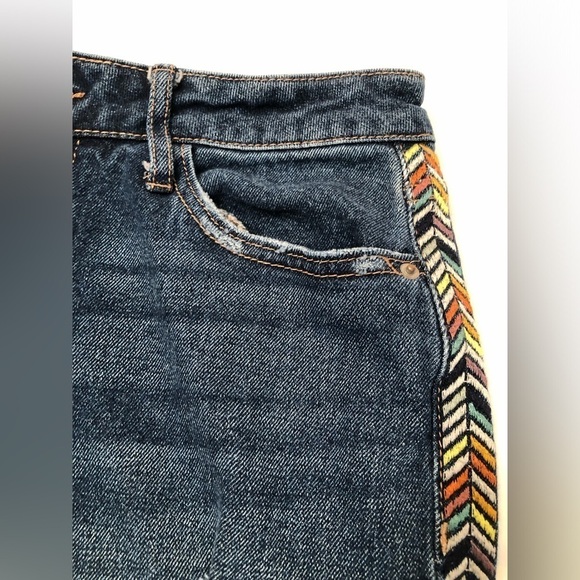 Knox Rose Midrise Straight Leg Blue Cotton Embroidered Side Striped Jeans Size 4 - Picture 9 of 16